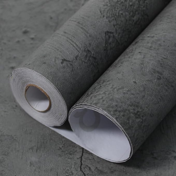 Dark Gray Concrete Wallpaper 15.7in x 80in, Wall Paper Peel and Stick