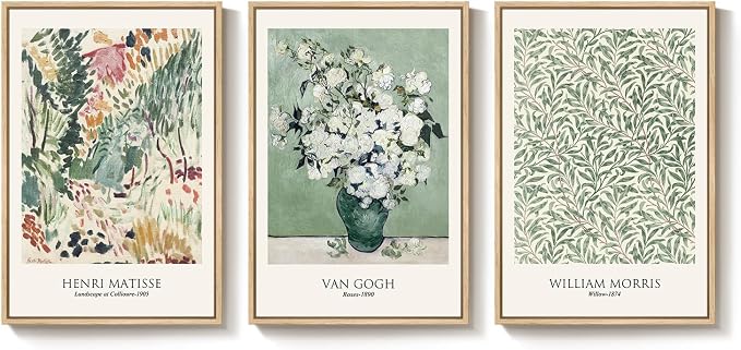 Framed Large Matisse Wall Art for Living Room, 3 Piece Vintage Sage Green