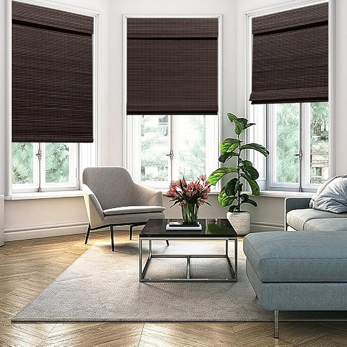 SEEYE Cordless Bamboo Roman Shades, Roll Up Blind Privacy Shade