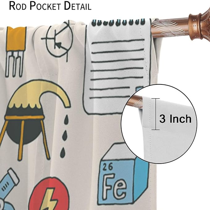 Cartoon Science Bedroom Curtains, Chemistry Science Pharmacy Research Blackout Rod Pocket Window Drapes for Childs Girls Boys Bedroom Living Room Home Set 2 Panels,55x63 Inches