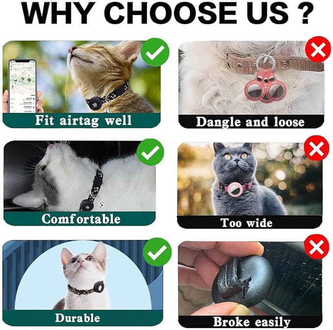 Airtag Cat Collar Breakaway, Safety Kitten Collar with Apple Airtag Holder,Cute GPS Cat Collar with Bell, Lightweigh Tracker Cat Collars for Girl Boy Cats, Kittens and Puppies