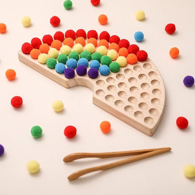 ibwaae Wooden Peg Board Beads Game Color Sorting Toys Counting Matching Game Bead Counting Fine Motor Skill Montessori Toys for Toddlers (Rainbow)
