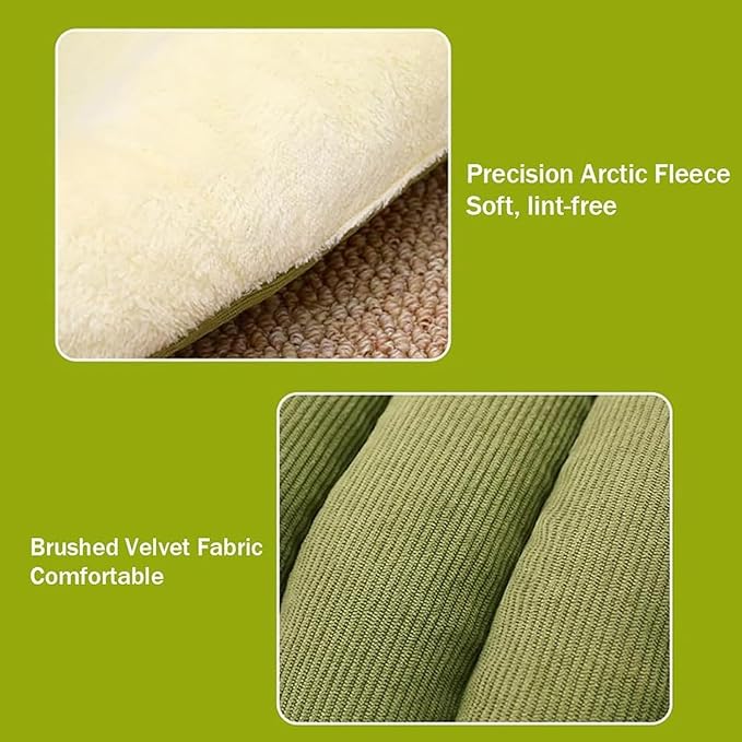 Removable and Washable Winter Closed-Off Cat Bed, Cat Winter Cave, Cute Cat Beds for Indoor Cats, Disassembled Design for Easier Cleaning, with Hair Remover (Green+Beige, 22.4 * 14.6 * 11.0 in)