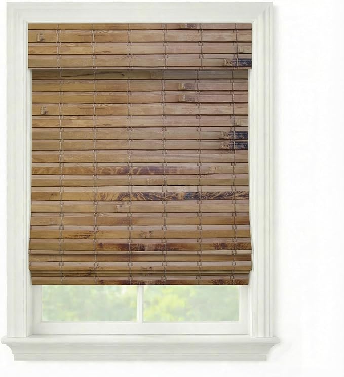 Cordless Woven Wood Roman Shades, 61W x 60H, Hatteras Camel, Sizes 20-72 Wide