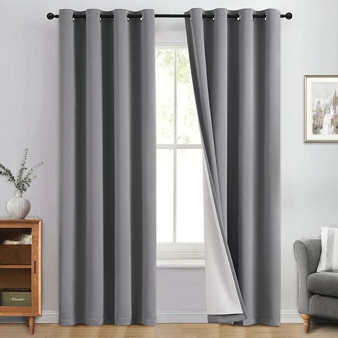 Yakamok 100% Blackout Curtain Panels 84 inches Cold and Light Blocking Drapes