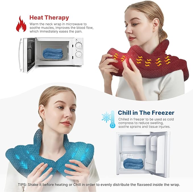 Neck Heating Pad Microwavable for Shoulders, Warmer Wrap Microwave Heating Pad for Neck and Shoulders for Pain Relief (Light Blue)