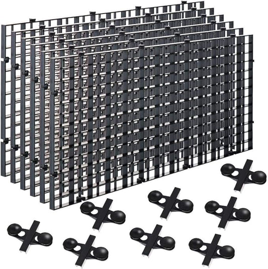 6 Pcs Aquarium Fish Tank Divider Plastic Egg Crate Aquarium Filter Bottom Tray Grid Isolation Board Partition Net Pane Separator for Mixed Breeding Light Diffuser,8 Pcs Sucker Clips Suction Cups,Black
