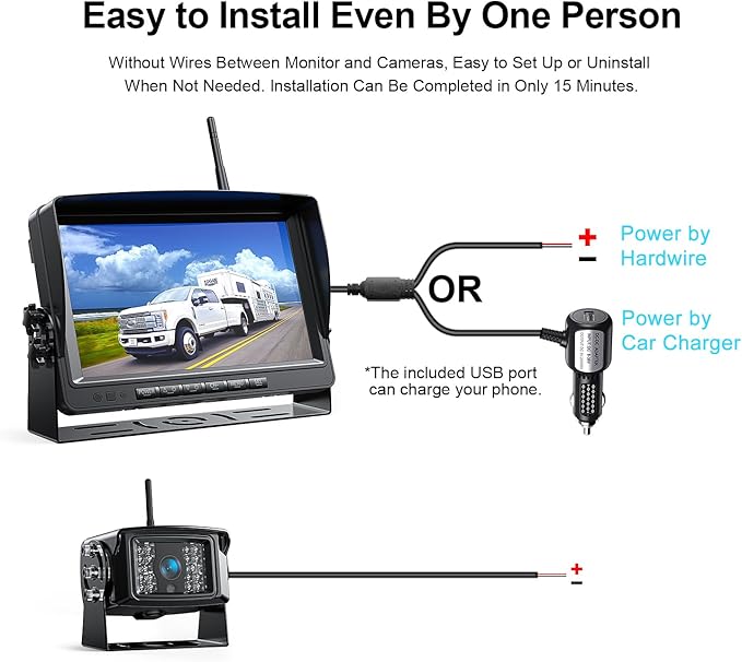 Fookoo 1080P 9" Wireless Backup Camera System, 9" HD Dual/Quad Split Monitor with Recording, IP69 Waterproof Rear View Front View Cameras with Parking Lines, Suits for RV/Truck/Trailer/Van/Bus(DW902)