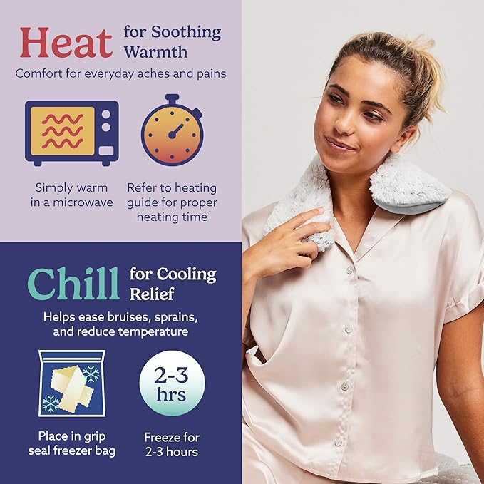warmies Microwavable Neck & Shoulder Wrap - Heating & Cooling Plush Pad for Calming Relaxation - Weighted & Heated Neck Warmer with Scented Lavender - Microwave Heat Pad for Aches & Pain - Gray