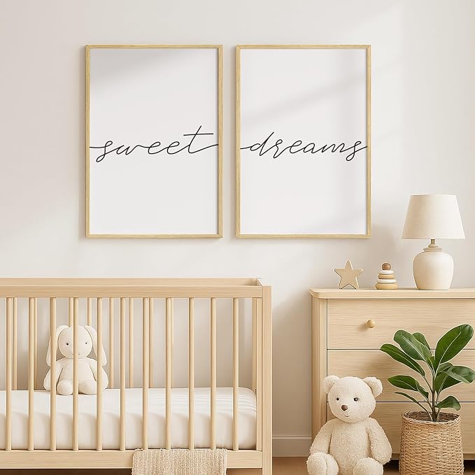 Framed Sweet Dreams Wall Art for Bedroom Decor, Modern Black and White