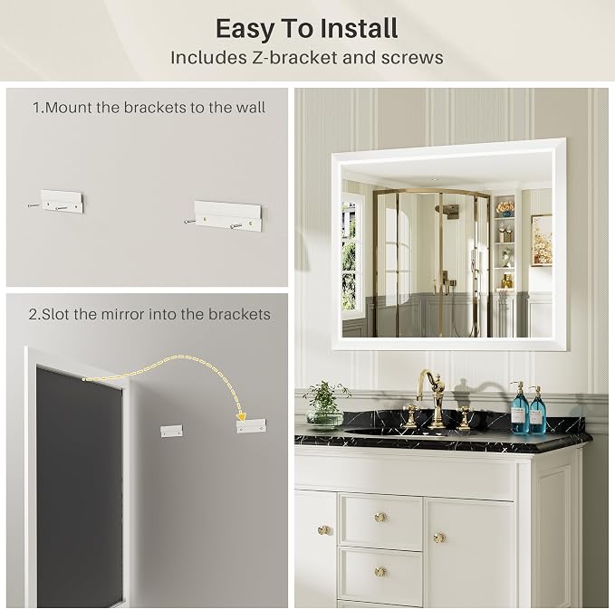 72x36 Inch White Bathroom Mirror