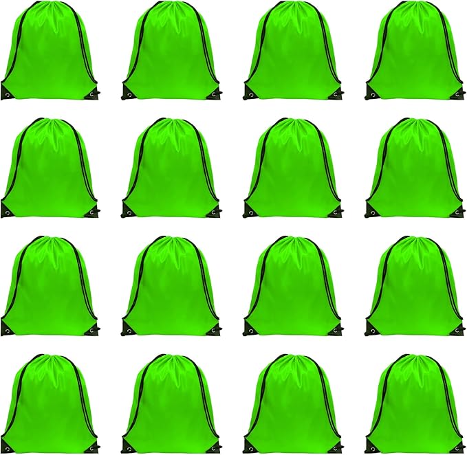 GoodtoU Drawstring Bags, Nylon Backpacks with Drawstring for Sport, Traveling, Team (Green, 16Pcs)