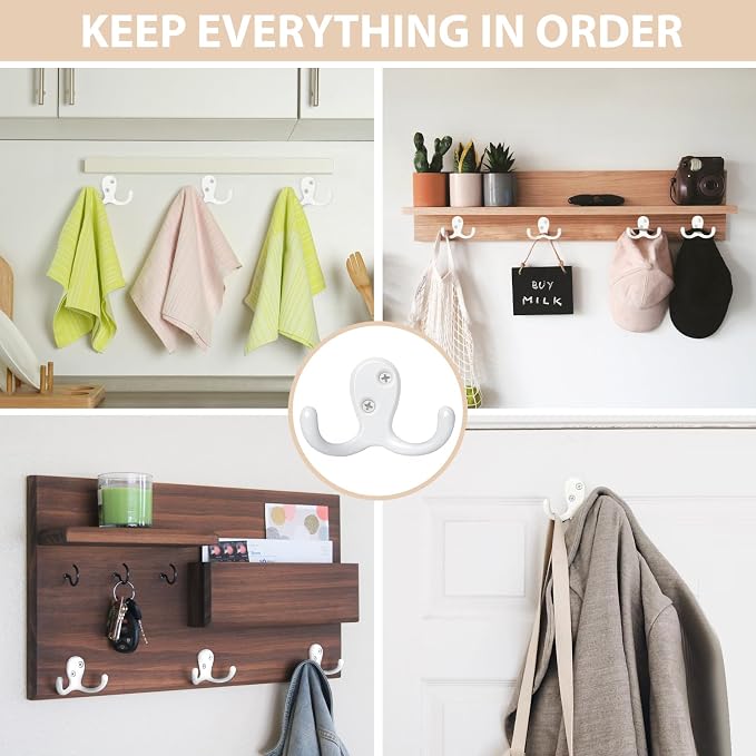 Homanu 54 Pack Coat Hooks, Heavy Duty Double Prong Coat Hooks Wall Mounted