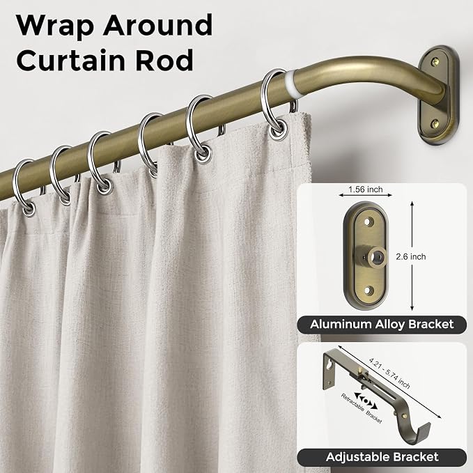 2 Pack Curtain Rods 32-46 Inch, Antique Bronze Wrap Around Blackout Curtain Rods