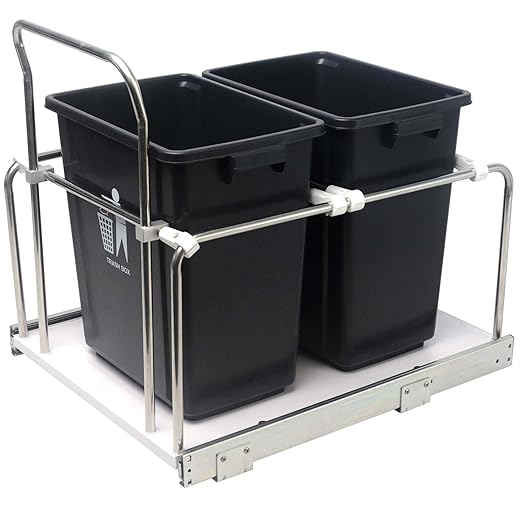 Slide Out Trash Can Holder Under Kitchen Cabinet, Heavy Duty Pullout Waste Container with 3 Adjustable Compartments for Waste & Recyclables, Wooden Base with Soft Close Slides, 17" Wide