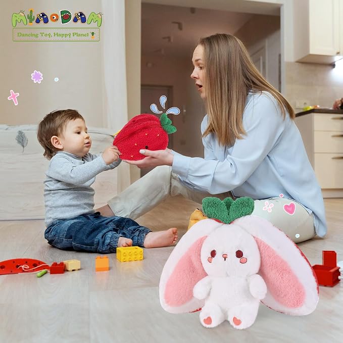 MIAODAM Strawberry Bunny Stuffed Animal, Cute Soft Bunny Plush Toy for Kids | Perfect Birthday Present & Nursery Decor, Ideal Easter & Christmas Gift (10 Inch)
