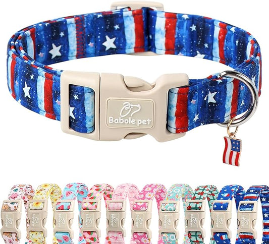4th of July Dog Collar, Stars & Stripes Patriotic Dog Collars for Medium Dogs, Adjustable Lightweight Quick-Release Buckle Collar for Boy&Girl Dogs M