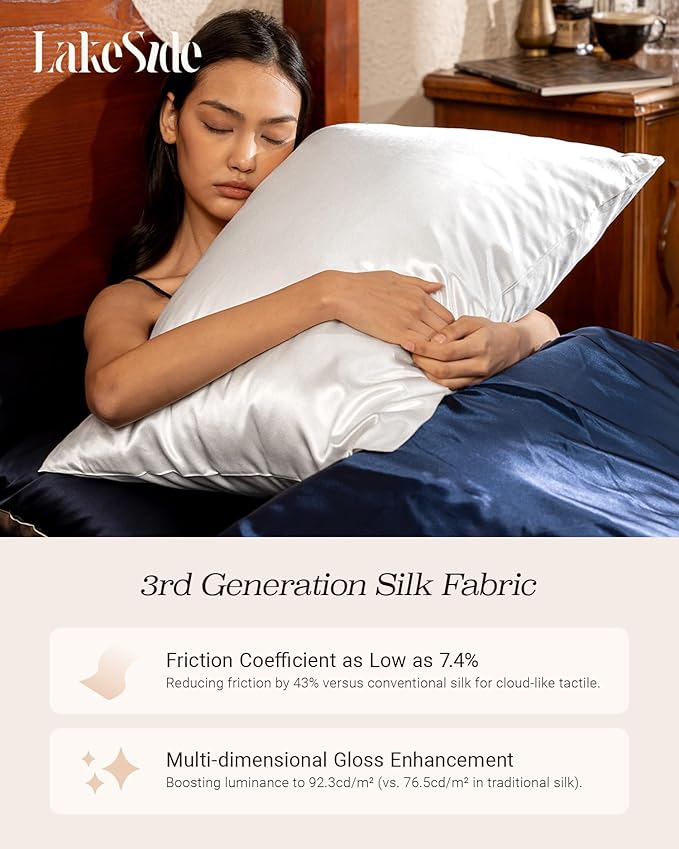 Oriental Lakeside® 100% Pure 22 Momme Mulberry Silk Pillowcase with Hidden Zipper - Nighttime Skincare & Hair Care Hydrating Pillow Cover