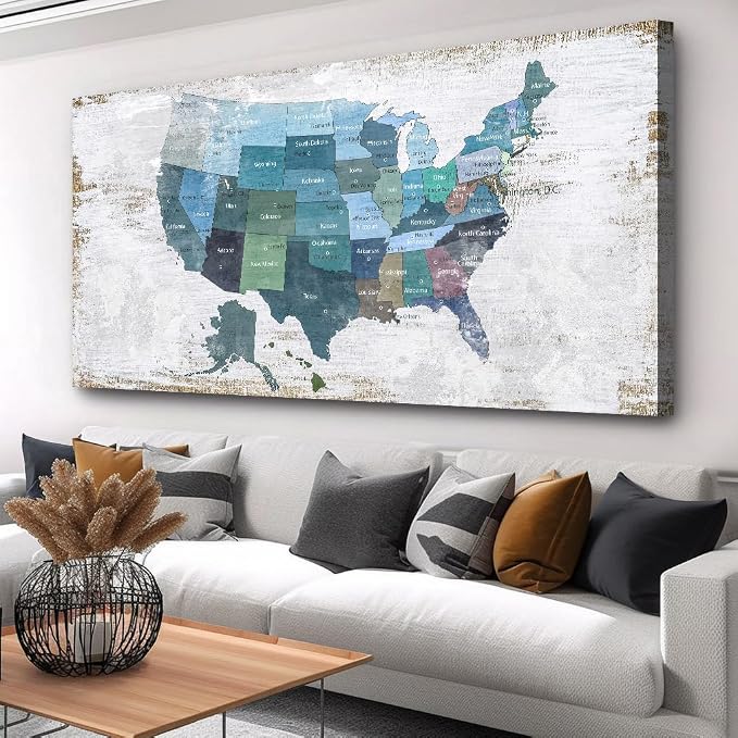 Wall Decor Map Canvas Wall Art for Wall Decoration Wood Background USA Canvas