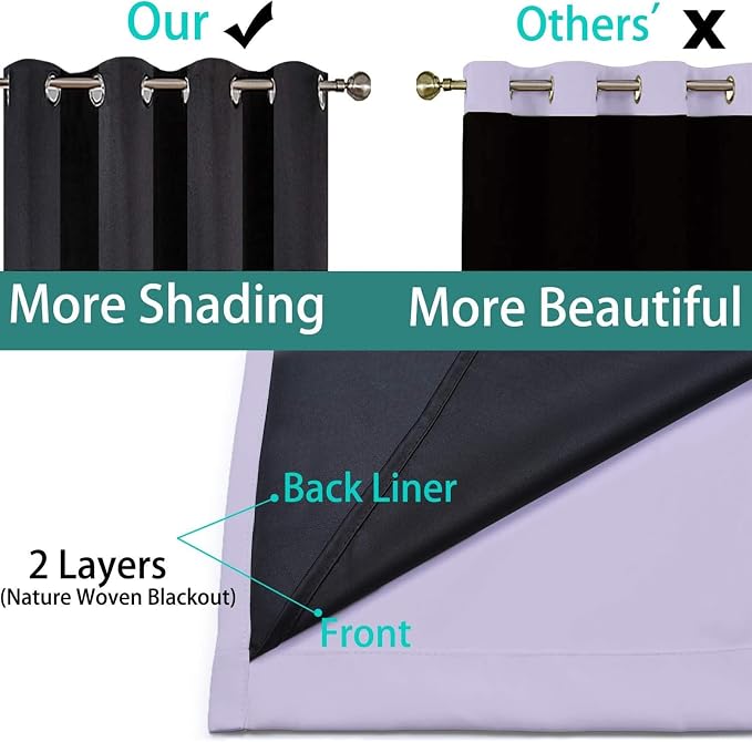 Yakamok 100% Blackout Curtains 96 Inches Long, 2 Thick Layers Heat and Full