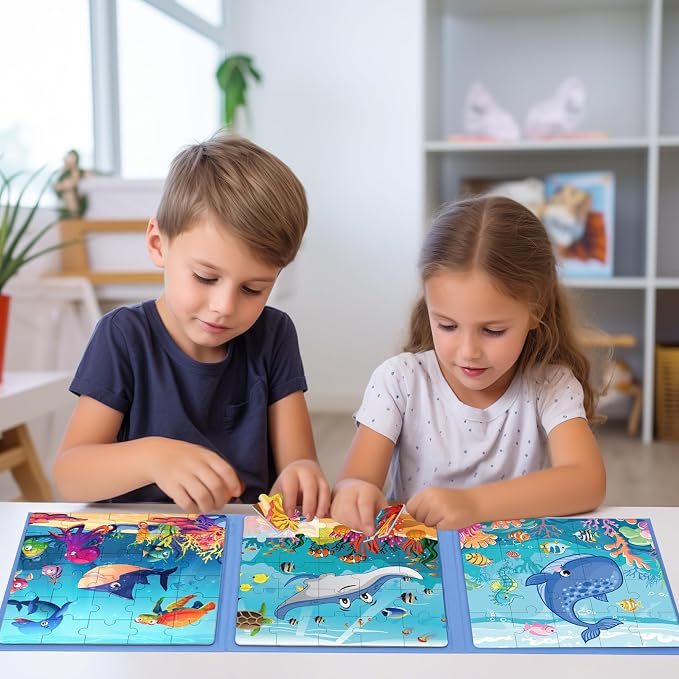 Magnetic Puzzles for Toddlers 3-5 Toddler Puzzle Travel Toys （Sea） | Jigsaw Puzzles for Kids 75-Pieces Travel Toys Sea Puzzles Ages 4-6 Road Car Trip & Airplane