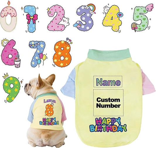 Custom Dog Birthday Shirt,Personalized Pet Apparel Print with Name Age Number,Pet Birthday Outfit,Lightweight Breathable Cotton Vest for Small Medium Large Dogs Cat (Dopamine Yellow, X-Large)