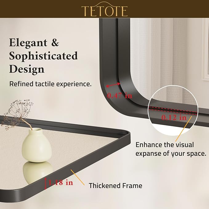TETOTE 16 x 24 Inch Black Frame Mirror, Bathroom Vanity Mirror