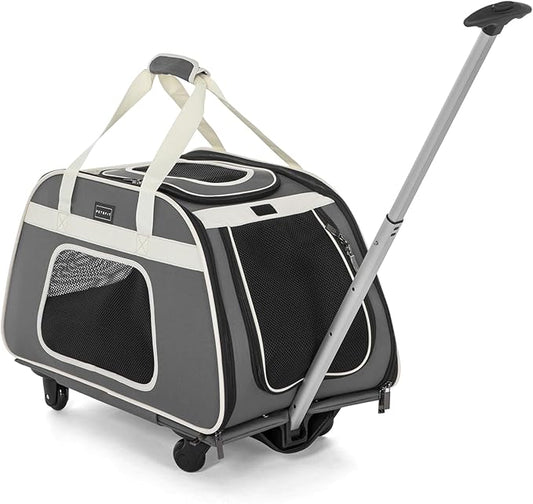 PETSFIT Large Pet Carrier with Wheels Designed for 2 Small Dogs/Multiple Kittens/Medium Dogs with Adjustable Safety Rope & Waterproof Bottom(𝑵𝒐𝒕 𝒂𝒊𝒓𝒍𝒊𝒏𝒆 𝒂𝒑𝒑𝒓𝒐𝒗𝒆𝒅)