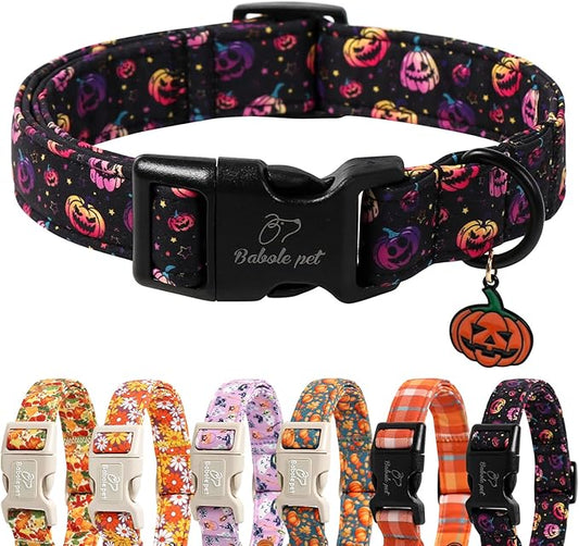 Halloween Dog Collar Spooky Fun Pumpkin Puppy Collar - Light Comfortable Adjustable Pet Collars for Small Medium Large Girl Boy Dogs XL