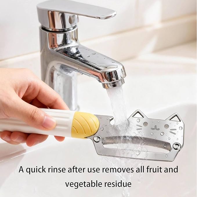 Multifunctional Vegetable Peeler, 2 in 1 Stainless Steel Peeler, Ultra-Sharp Stainless Steel Blade with Wooden Handle and Bottle Opener for Vegetables or Fruits, Kitchen Tool (Cute)