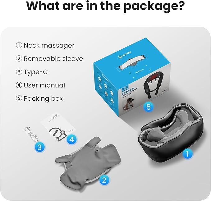 COMFIER Cordless Neck Shoulder Massager with Heat, Shiatsu Neck Back Massage for Pain Deep Tissue, 4D Kneading, Gifts for Dad Mom