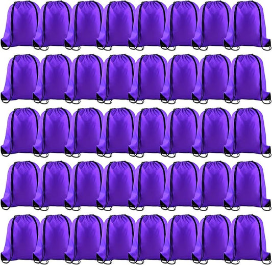 KUUQA 50Pcs Purple Drawstring Backpack Bulk String Bags for Storage, Sport, Gym, and Traveling