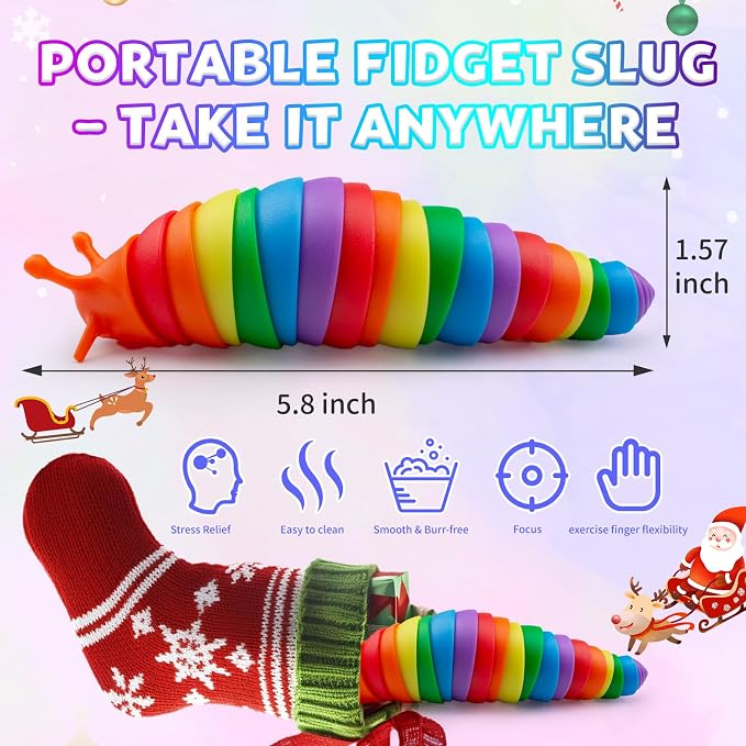 Cevioce 3PCS Slug Fidget Toys Bulk, Toddler Sensory Figette Worm for Adults Stress Relief for Autism ADHD Autistic Travel Toys Stocking Stuffer Gifts for Boys Girls 3+ Easter Basket Stuffers for Kids