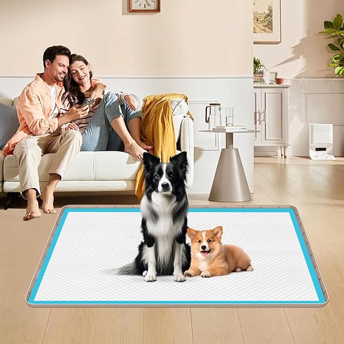 Pee Pad Holder for Dogs, 50" x 35" Silicone Pee Tray Mat Leak-Proof, High Edge, No Spill Pet Pad Holder for Puppy, Cat, Rabbit, Training Pads for Floor Protection, No Pee Pads (Khaki)