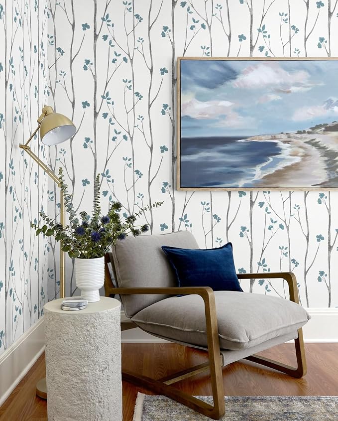 Timeet 16."x393.7"Blue Wallpaper Peel and Stick Wallpaper Leaf Wallpaper Floral