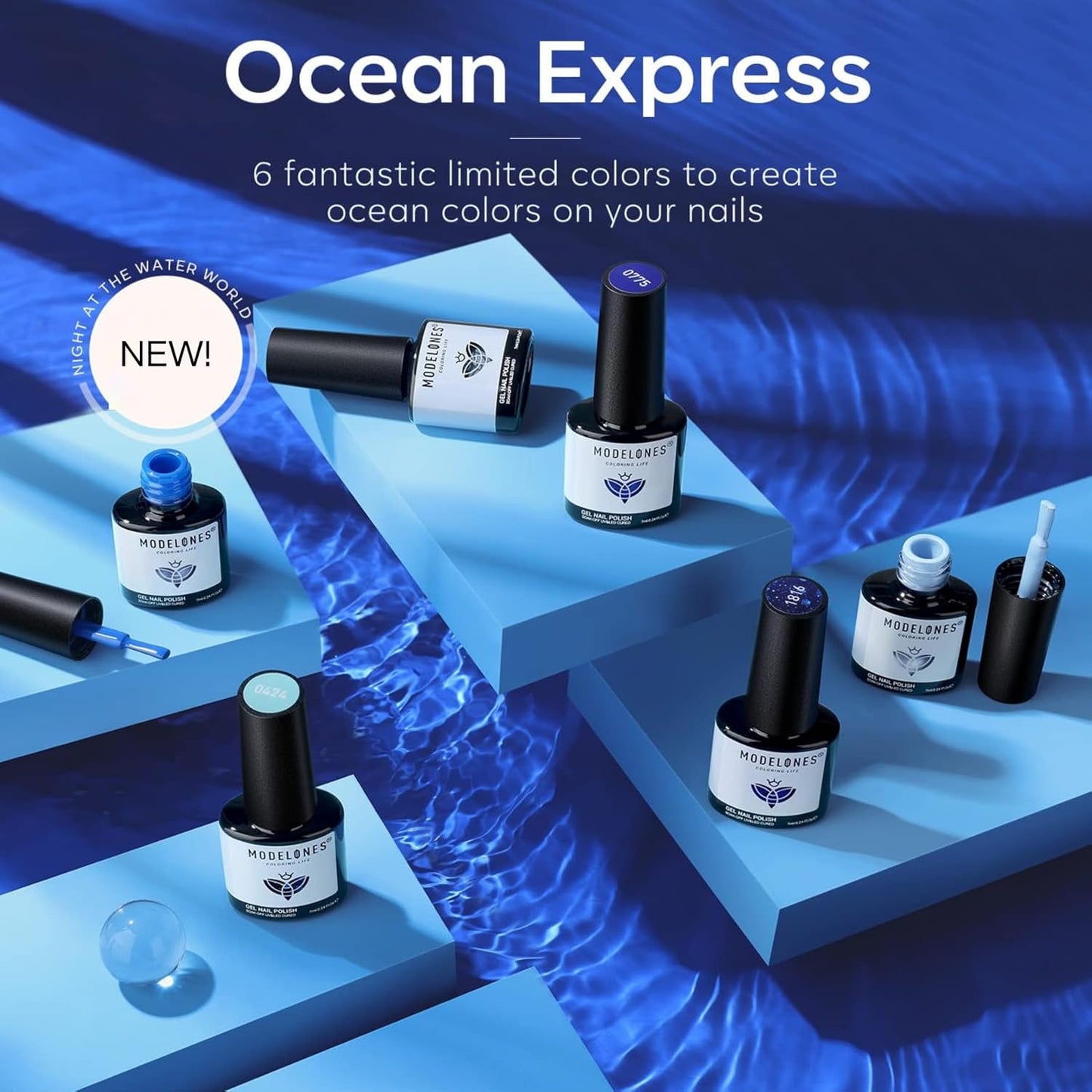 modelones Blue Gel Nail Polish Set 6 Colors, Royal Navy Sky Icy Klein Blue Glitter Gel Polish Kit Light to Dark Shades Soak Off All Seaones Nail Art Gel Salon DIY Manicure Gift for Women Girl