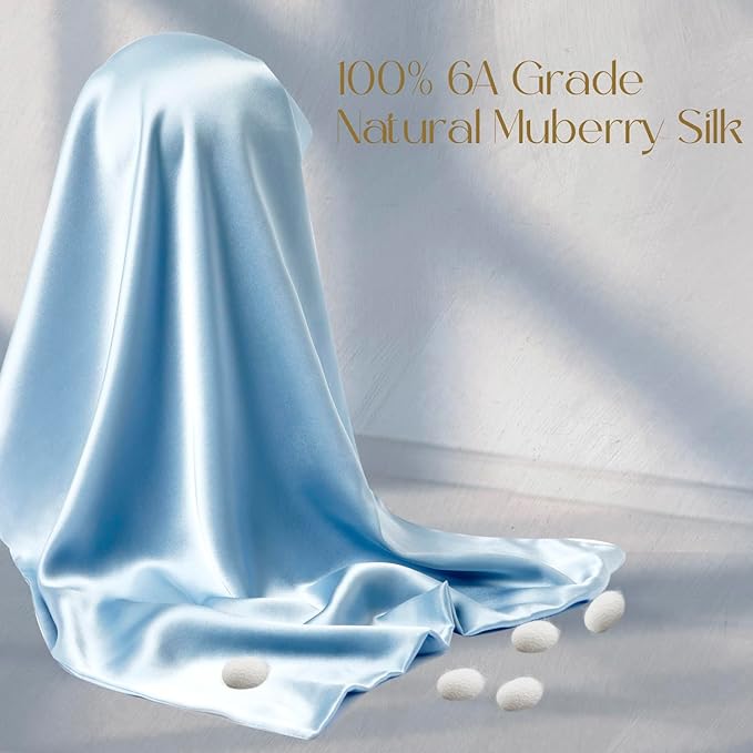 ZIMASILK 100% Pure Mulberry Silk Pillowcase for Hair and Skin Health,Soft and Smooth,Both Sides Premium Grade 6A Silk,600 Thread Count,with Hidden Zipper,1pc(Toddler 13''x18'',Light Blue)