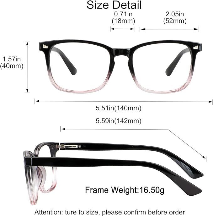 YEIN Bifocal Reading Glasses with Blue Light Blocking Lenses, Bifocal Reader for Women and Men, Vintage Square frame with Spring Hinge (+0.00/+2.00 magnification)