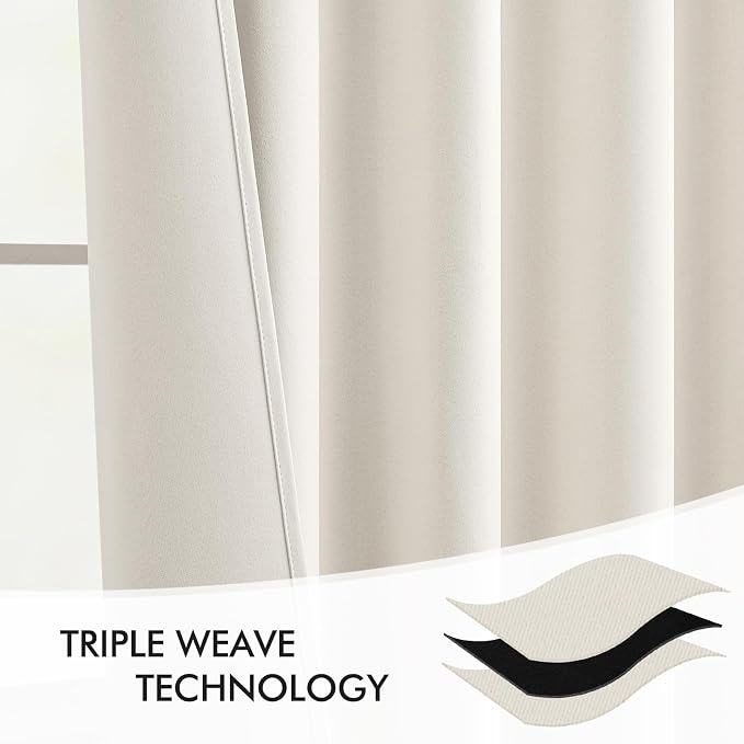 MIULEE Ivory Back Tab Blackout Curtains 90 Inches Long 2 Panels Set