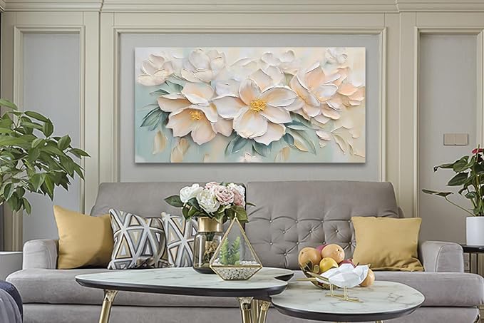 Anolyfi White Textured Flowers Canvas Wall Art