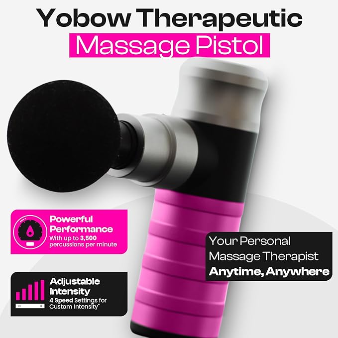 The Therapeutic Mini Massage Pistol with Portable Carrying Case, 4 Massage Speeds, 6 Colors | Fast USB Type C Charging | Massage Tool for Pain Relief | Stylish and Powerful Massage Gun