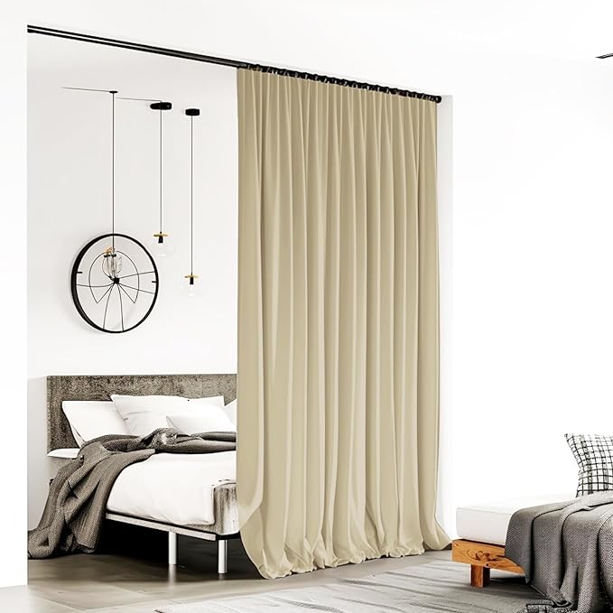 Room Divider Curtains for Ceiling Track Rod, 8.3 ft Wide x 9 ft Tall, Cream