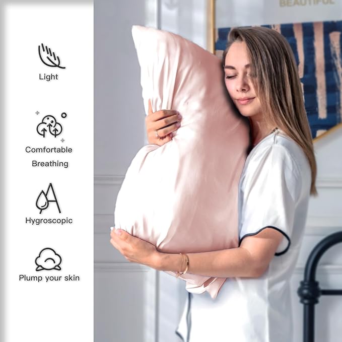 Silk Pillow Cases 2 Pack Soft Breathable and Sliky Standard Size Pillow Cases Set of 2,Natural Mulberry Satin Silk Pillowcase with Hidden Zipper for Hair and Skin (Coral,20"X 26",2pcs)