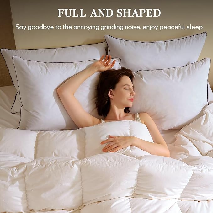 BHZ King Size Pillows Set of 4 Feather Down Hotel My King Pillows Bed Goose Pillow Luxury 4 Pack Pillow for Sleeping Side Sleepers Soft Support Gifts