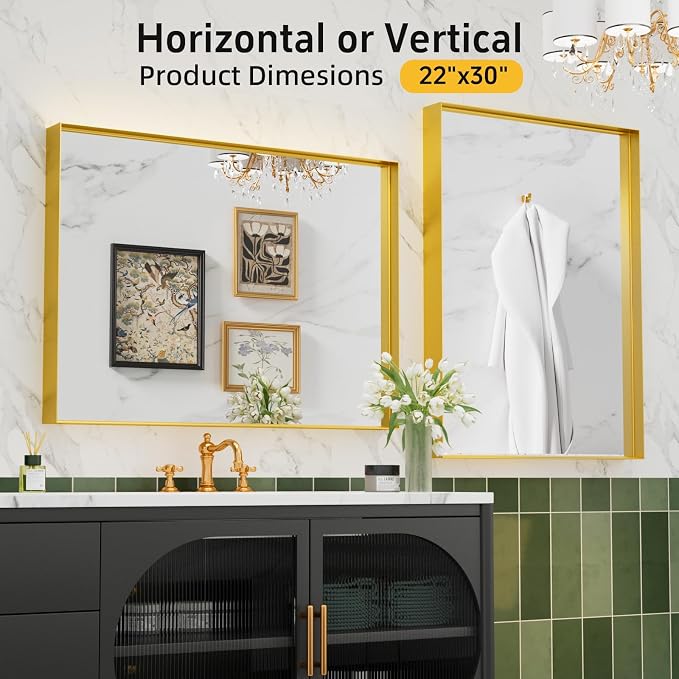 22x30 Inch Gold Bathroom Mirrors