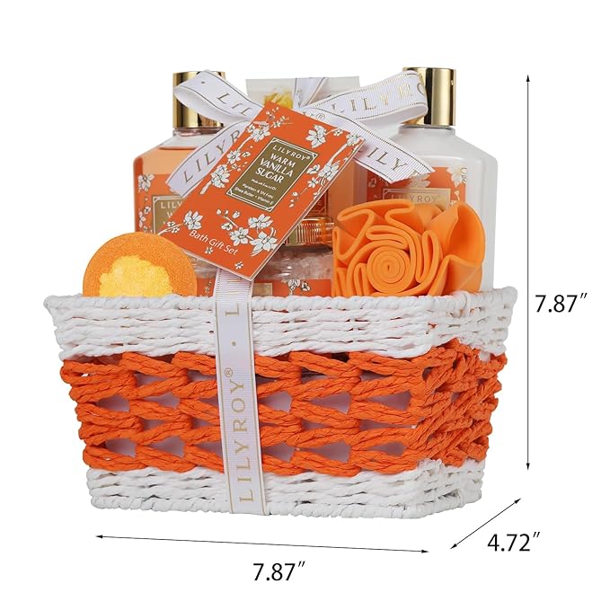Christmas Gifts for Women - 7 Pcs Vanilla Sugar Bath and Body Gift Basket Set for Women, Spa Gift Baskets Set | Valentine's, Birthday, Mothers Day Gifts for Mom, Perfect Gift for Her All Occasion