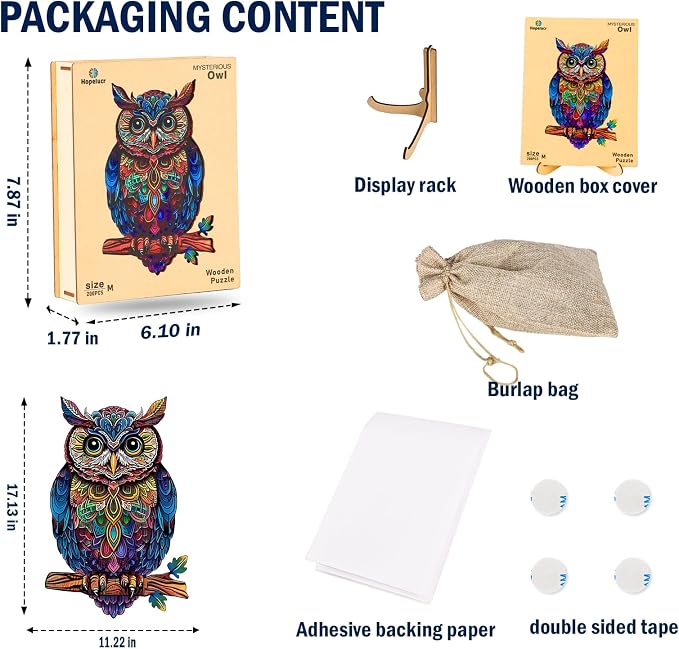 Wooden Jigsaw Puzzles for Adults, Unique Shaped Animal Wood Puzzles Adult, Owl Wooden Puzzles for Adults, Fun Challenging Family Games, 300pcs 17.2"×11.2"