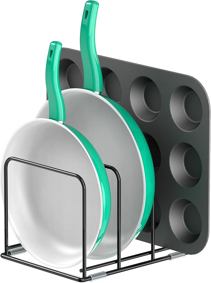 KORRTFID Kitchen Cabinet Organizer - Steel Cookware Rack, Divided Holder with 3 Slots for Skillets, Baking Tray and Chopping Board - Pan Storage (2.2 Inch Width Slots)