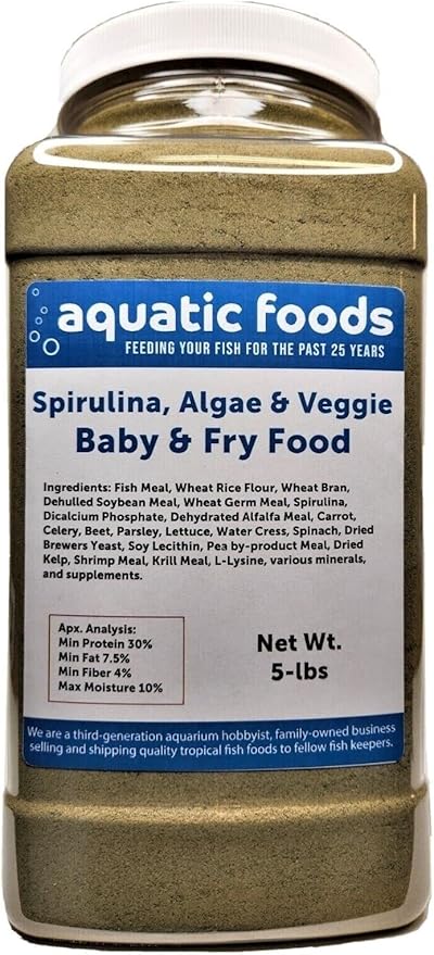 Aquatic Foods Inc. Baby & Fry Food of Spirulina, Algae, Vegetables for Tropicals, Koi & Pond Fish...5-lb Lg Jar