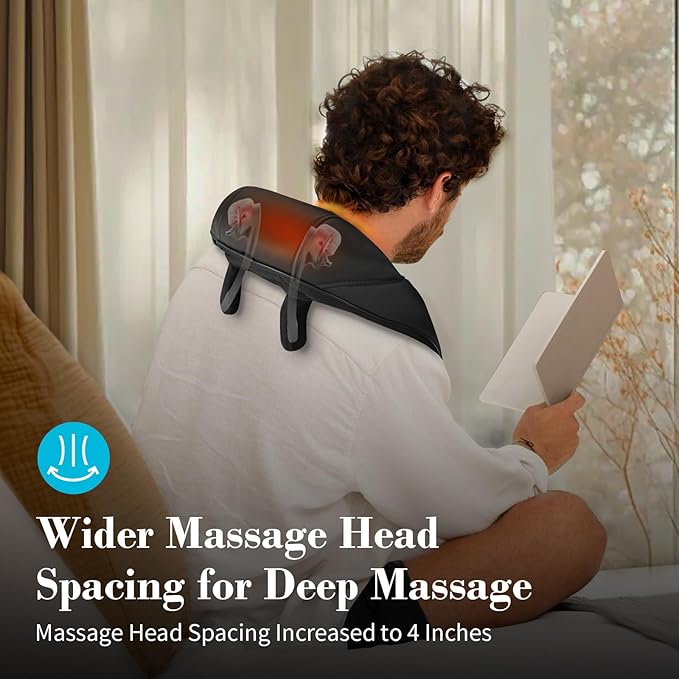 Neck Massager with Heat for Pain Relief - Cordless Shiatsu Massage for Neck Traps Back and Shoulder,Rechargeable Kneading Massage, Gift for Mom/Dad Home Office
